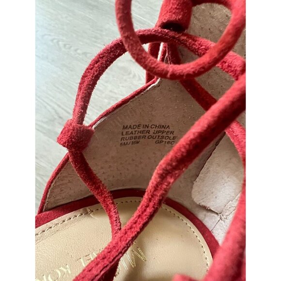 Michael Kors Mirabel Suede Open Toe Lace Up Sandal Heels Size 5 - Picture 9 of 11